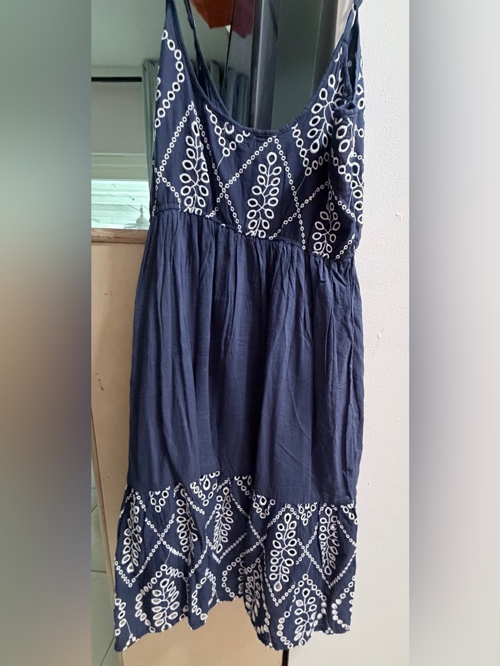 Navy Embroidered Sleeveless Midi Dress